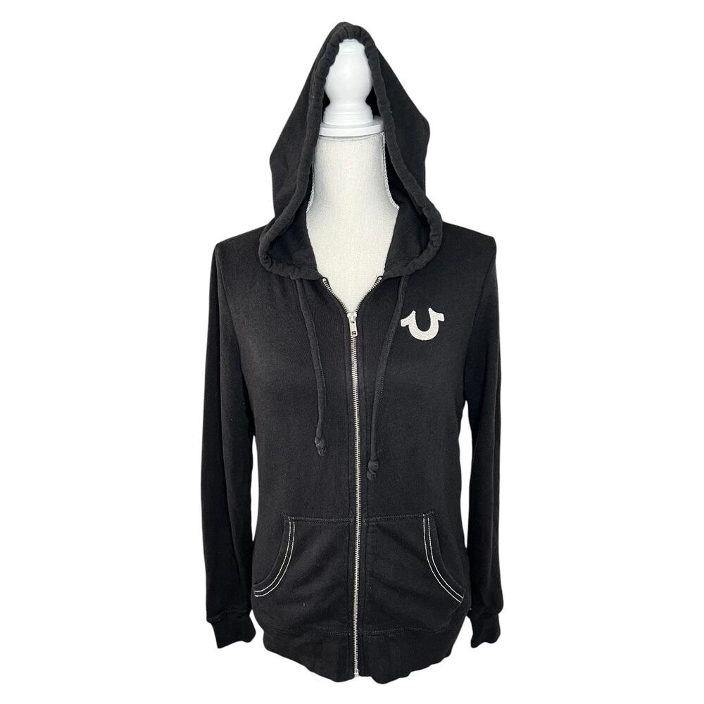 True religion black zip up hoodie bling rhinestone streetwear Y2K size medium